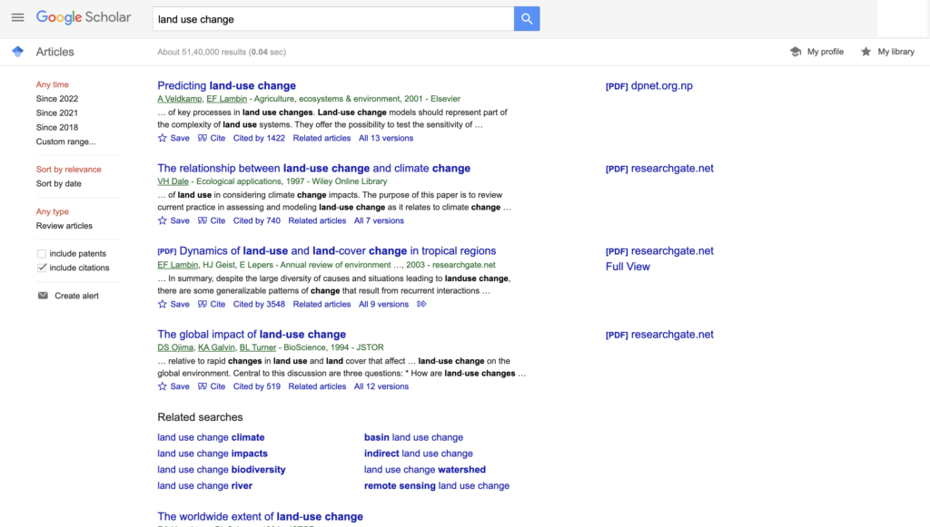Searching for your topic on Google Scholar